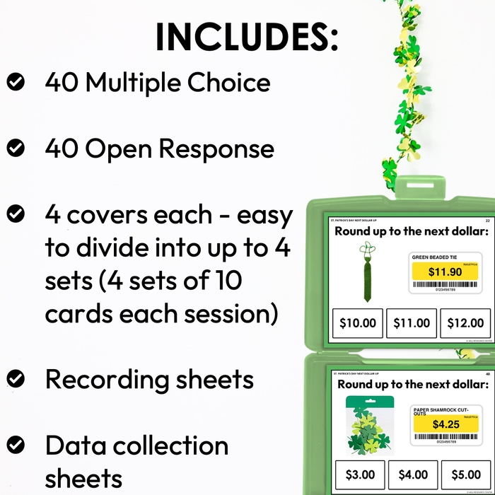 St. Patrick's Day Next Dollar Up Task Cards for Special Education