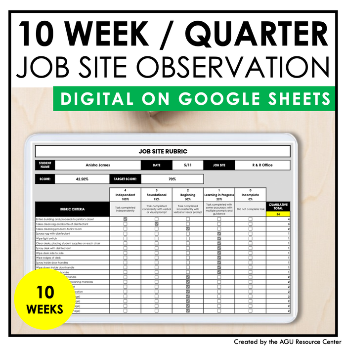 Job Site Observations | 10 Week / Quarter | Digital in Google Sheets