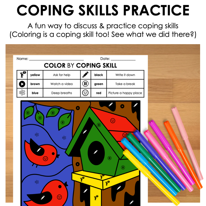Spring Color by Code | Coping Skills Activity