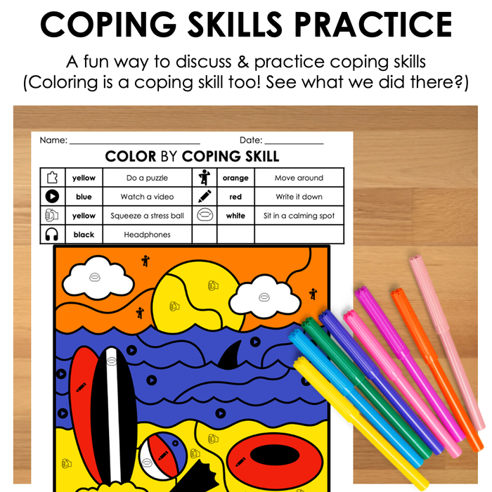 Summer Color by Code | Coping Skills Activity