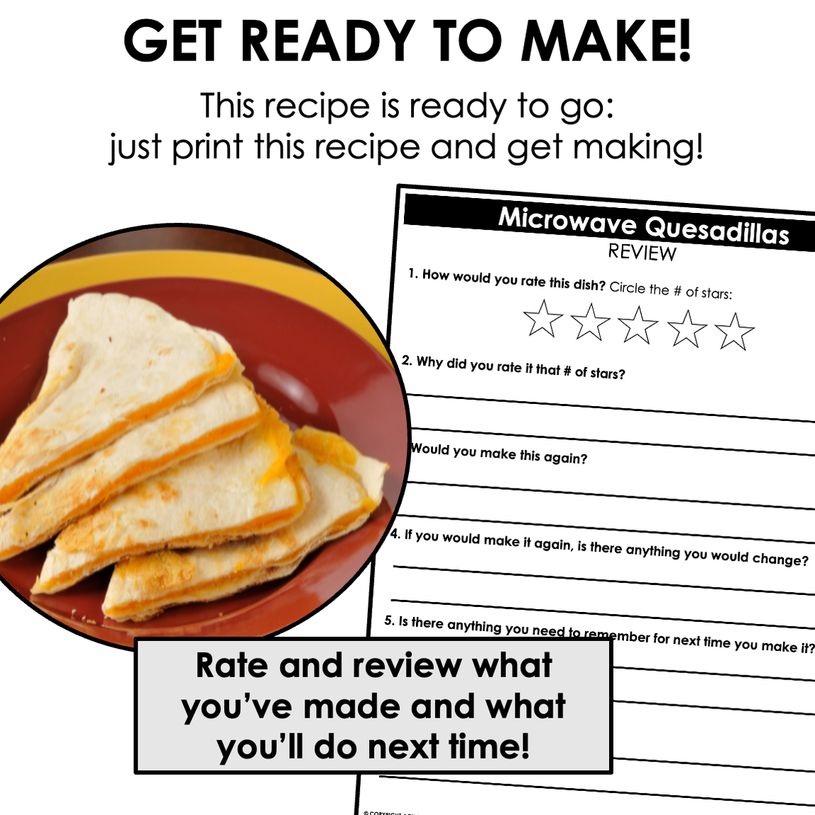 Microwave Quesadillas Visual Recipe NoBake Recipe — Autism Grown Up