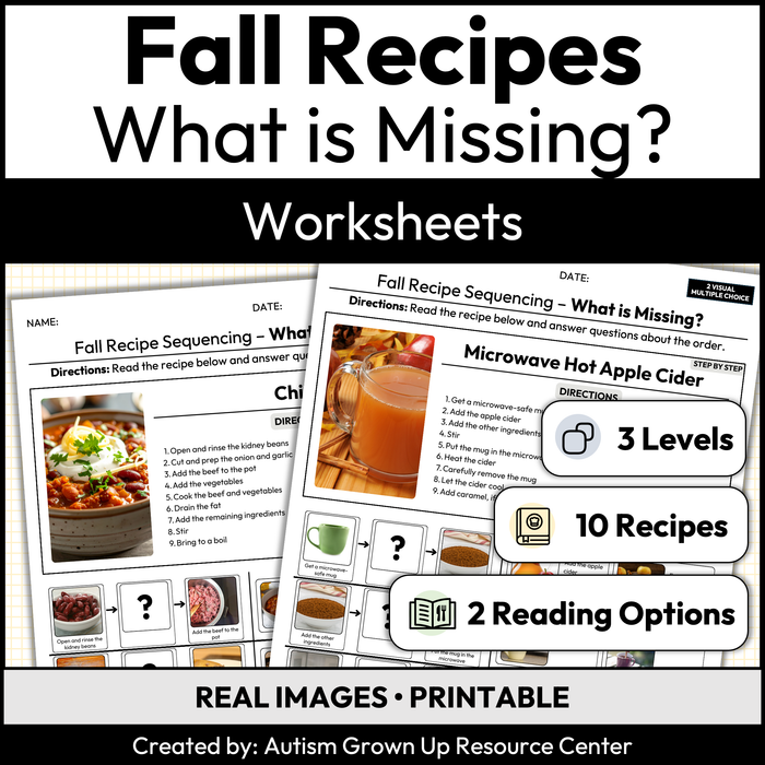 Fall Recipe Sequencing | What is Missing | Worksheets