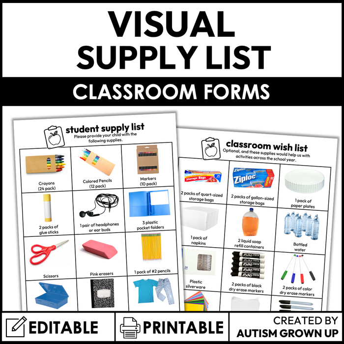 Visual Classroom Supply List