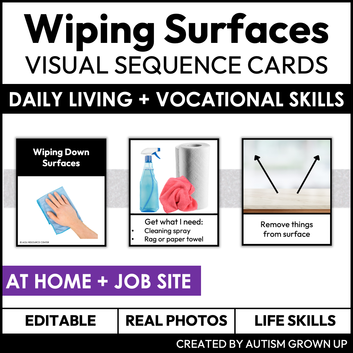 Wiping Surfaces Visual Sequence Cards | Life Skills + Job Skills | Edi ...