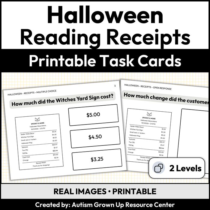Reading Halloween Receipts | Task Cards