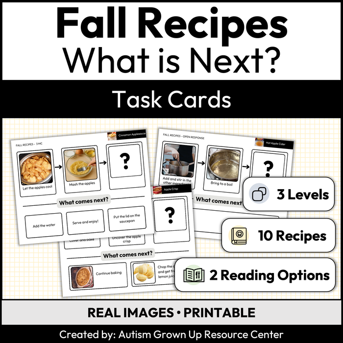 Fall Recipe Sequencing | What Is Next | Task Cards