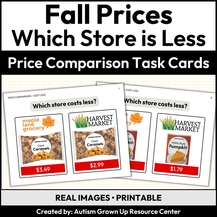 Fall Price Comparison | Which Store Costs Less | Task Cards