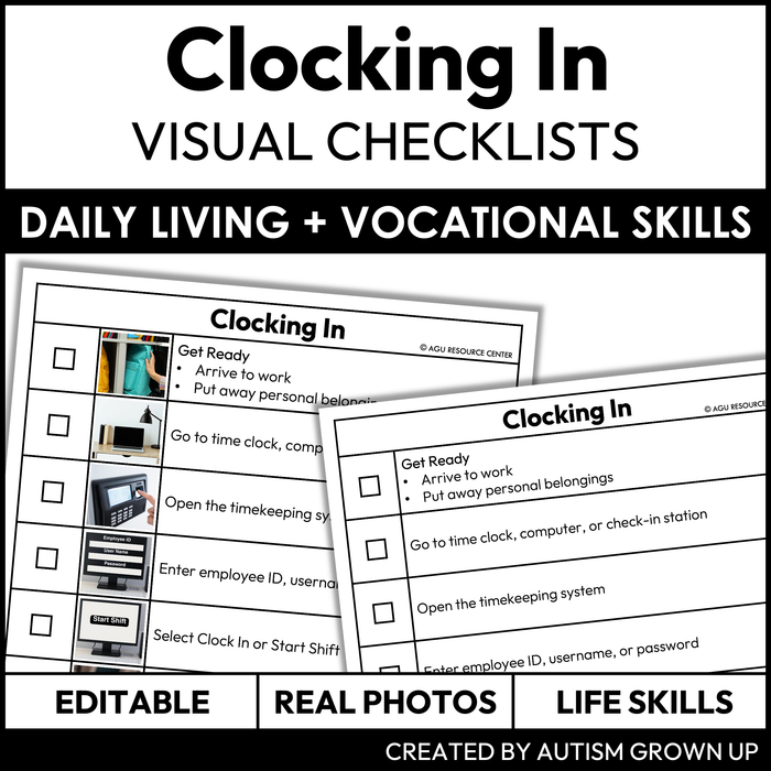 Clocking In Checklists | Vocational + Life Skills | Editable