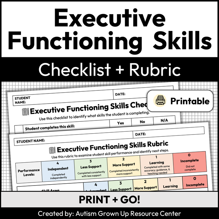 Executive Functioning Skills Checklist + Rubric | Printable