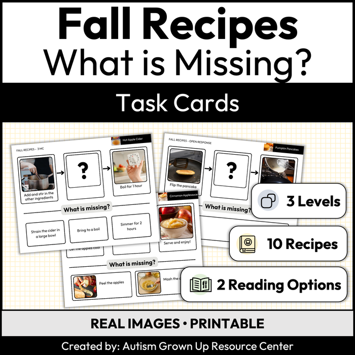 Fall Recipe Sequencing | What is Missing | Task Cards