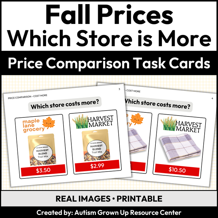 Fall Price Comparison | Which Store Costs More | Task Cards