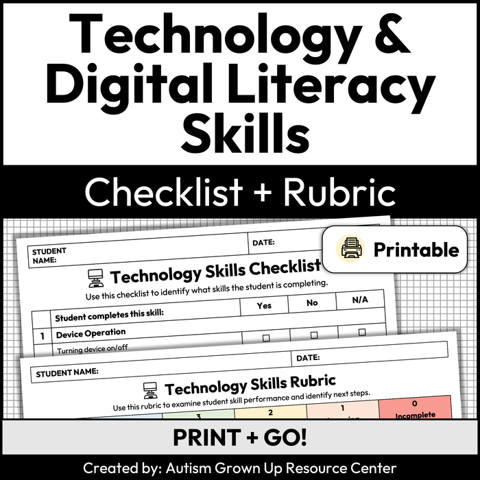 Technology and Digital Literacy Skills Checklist + Rubric | Printable