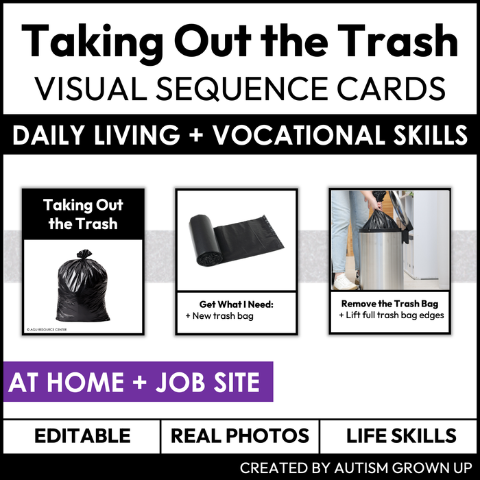 Taking Out the Trash Visual Sequence Cards | Vocational + Life Skills | Editable