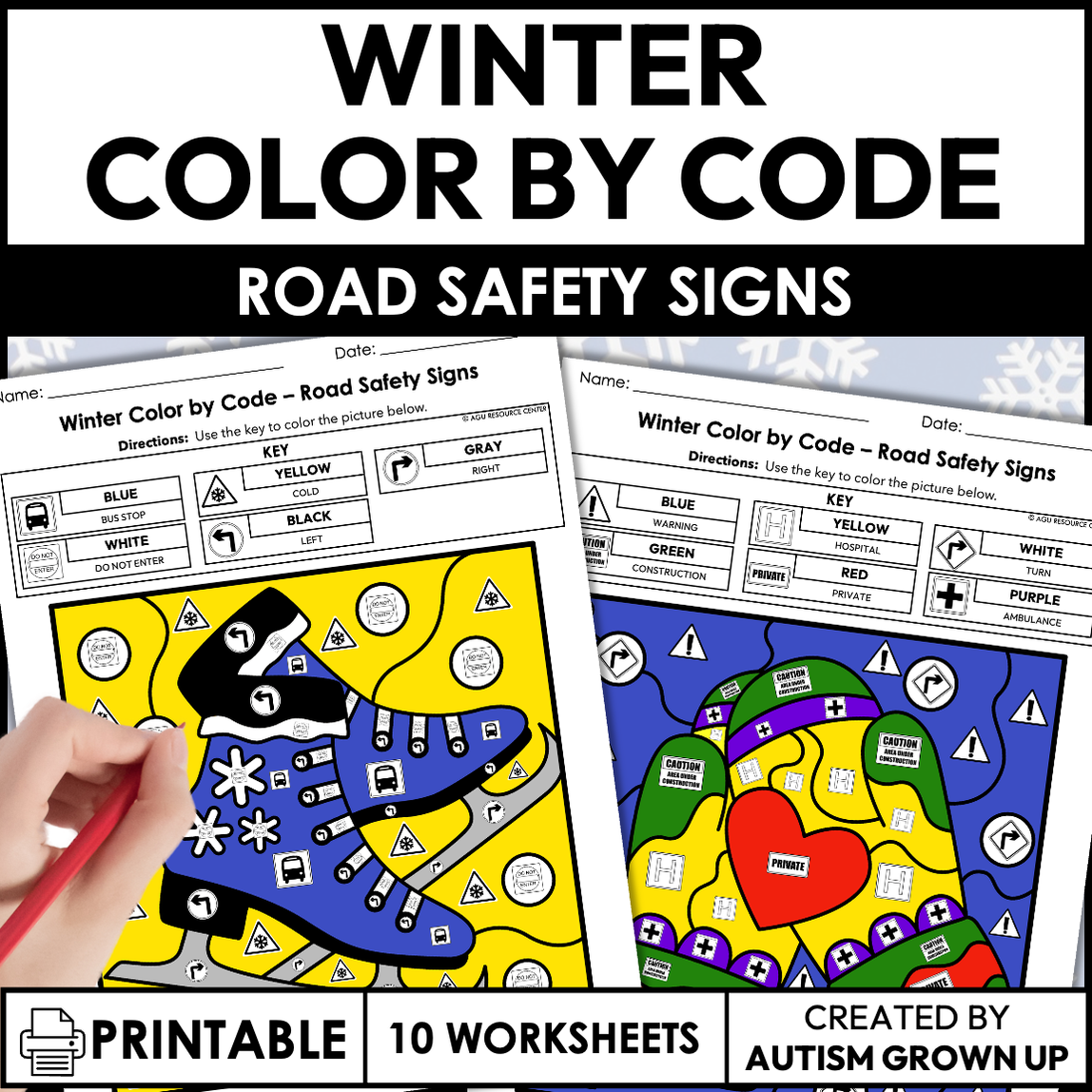 Winter Color By Code | Road Safety Signs | Special Education — Autism ...