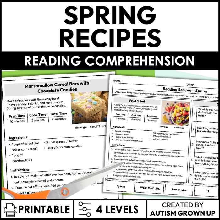 Spring Seasonal Recipes | Life Skills Worksheets for Special Education
