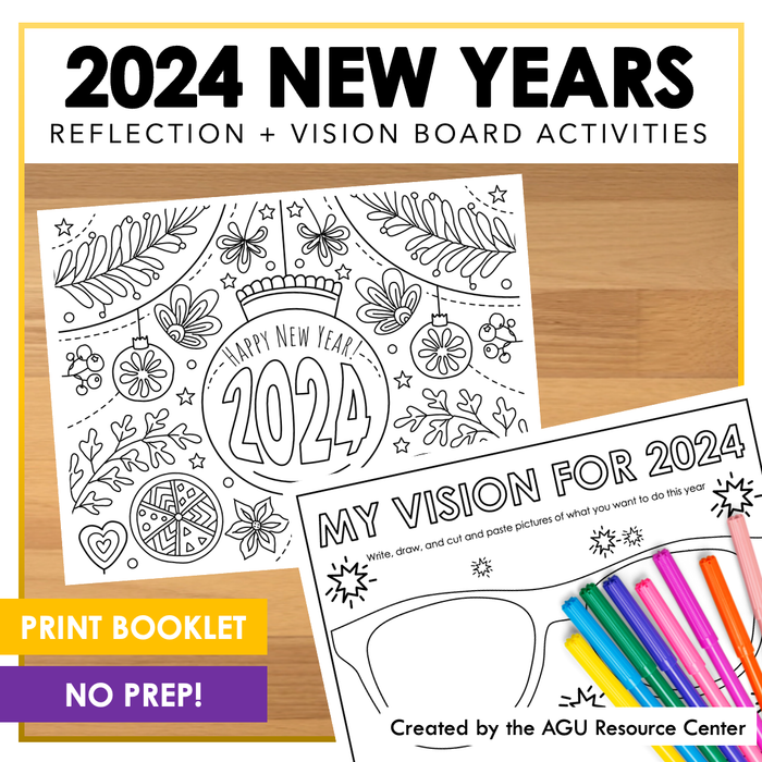 New Years 2024 Resolutions + Vision Board Activity | Printable