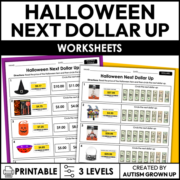 Halloween Next Dollar Up Worksheets for Special Education