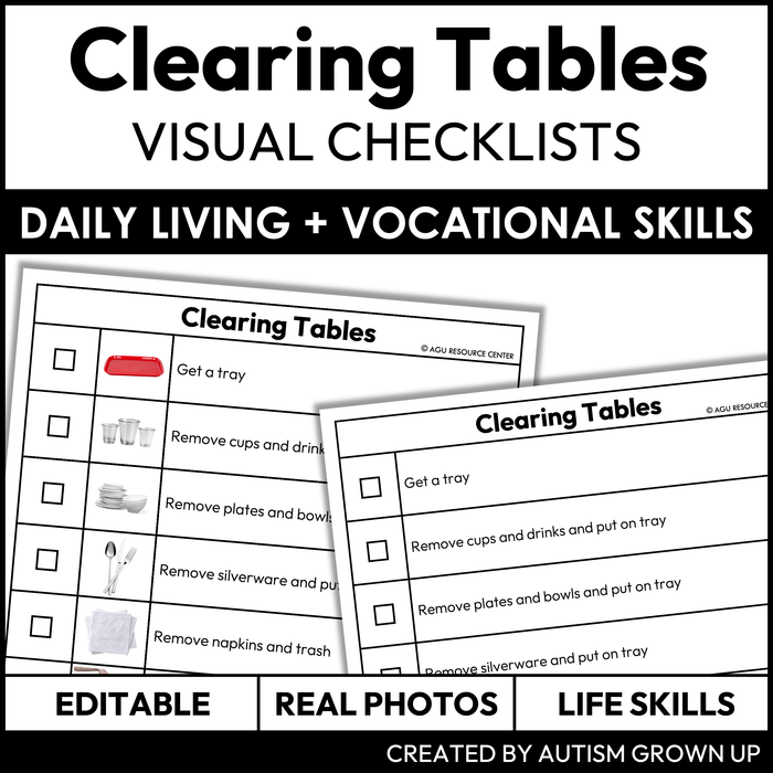 Clearing Tables Checklists | Vocational + Life Skills | Editable