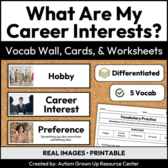 What Are My Career Interests? | Career Exploration Vocab Wall, Cards, & Worksheets