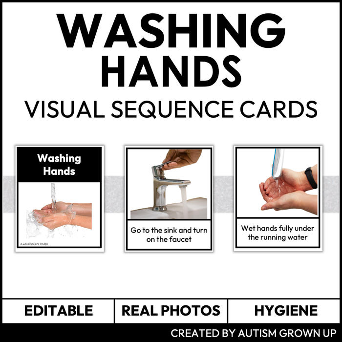 Washing Hands Visual Sequence Cards | Hygiene Visuals | Editable
