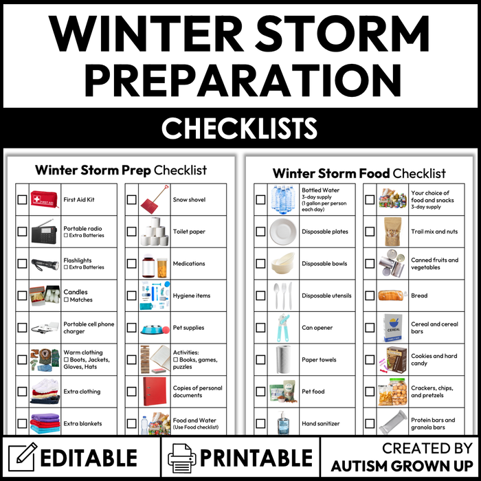 Winter Storm Preparation Checklists | Editable