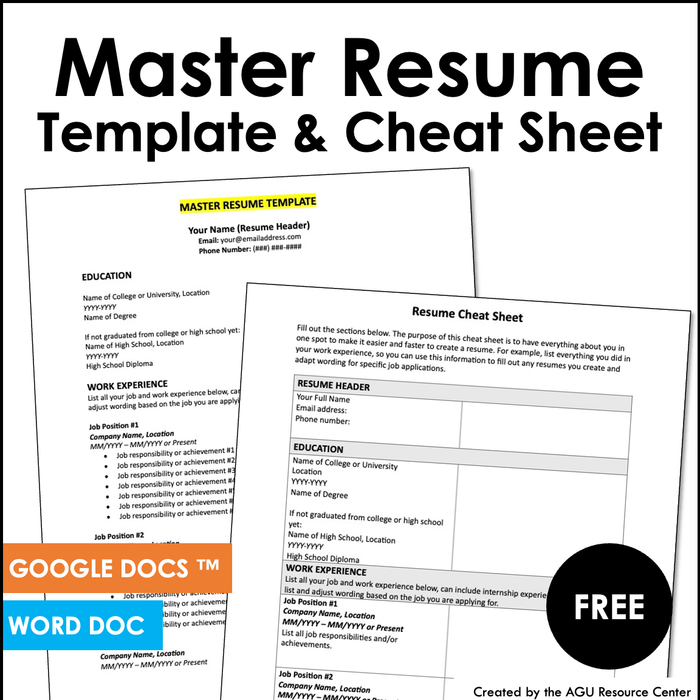 Master Resume Template | Editable in Google Docs and Word Doc