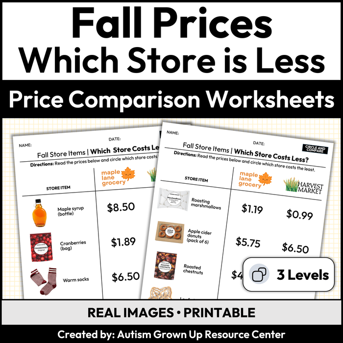 Fall Price Comparison | Which Store Costs Less | Worksheets