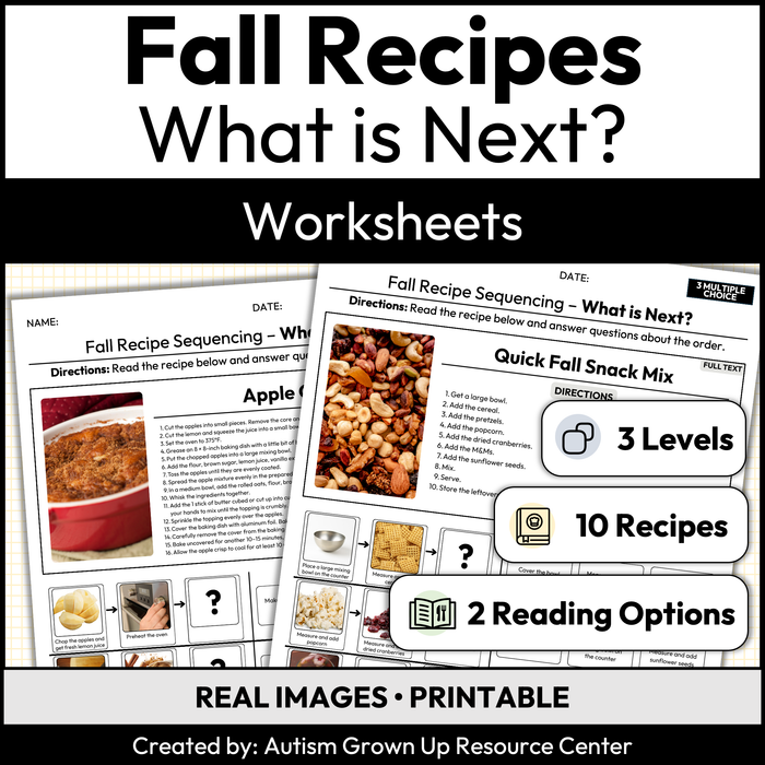 Fall Recipe Sequencing | What is Next | Worksheets