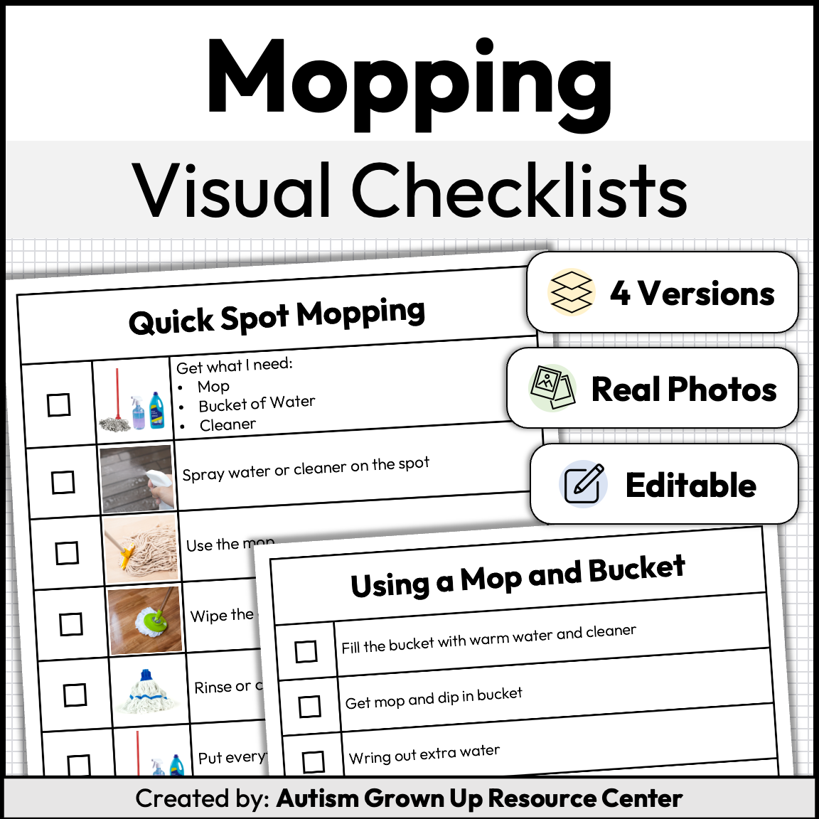 Mopping Checklists | Life Skills | Editable — Autism Grown Up