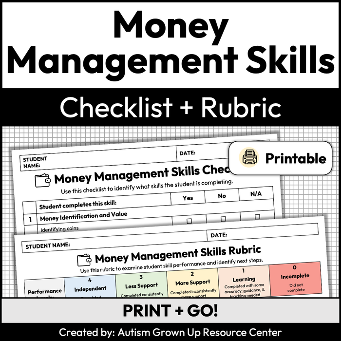 Money Management Skills Checklist + Rubric | Printable