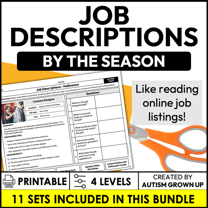 Seasonal Job Descriptions | Life Skills Worksheets Bundle