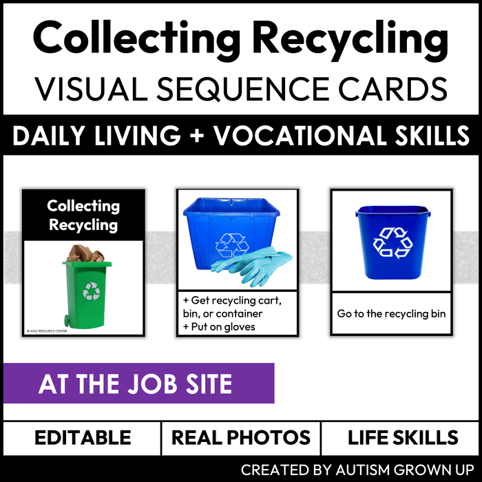 Collecting Recycling Visual Sequence Cards | Vocational + Life Skills | Editable