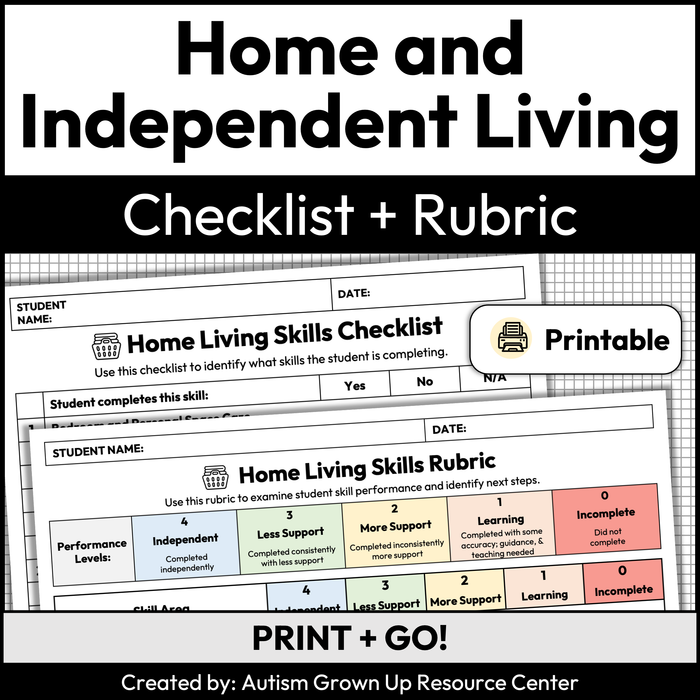 Home and Independent Living Skills Checklist + Rubric | Printable