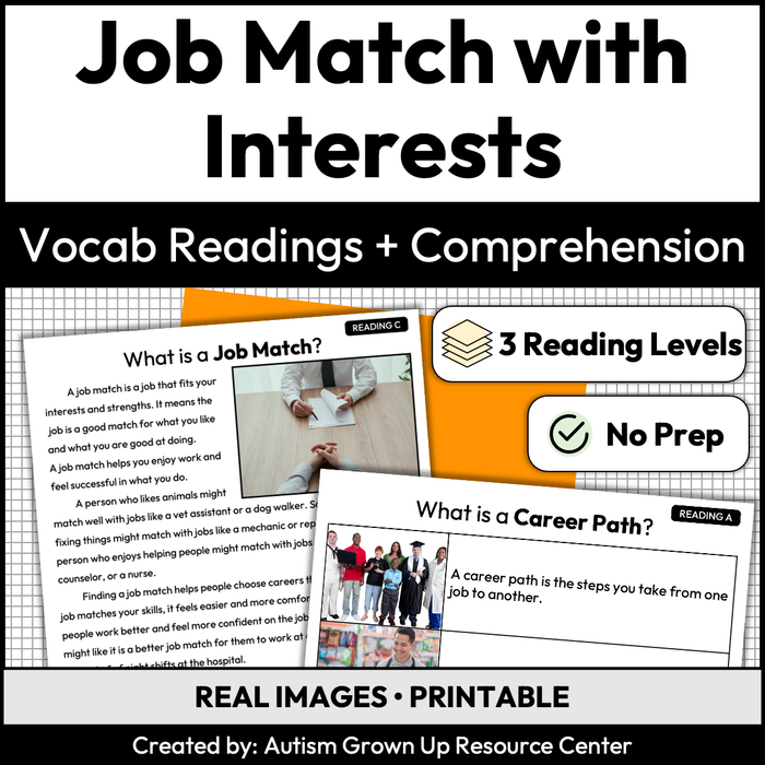 Job Match with Interests | Career Exploration Vocabulary Readings