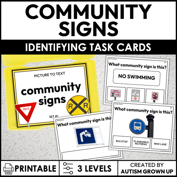 Community Signs | Identifying Task Cards | Special Education