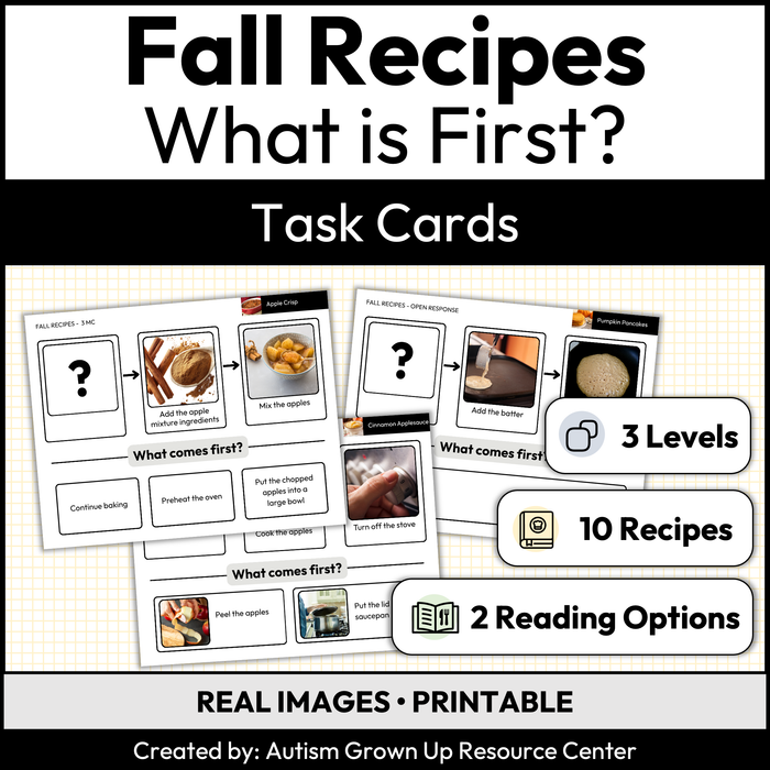 Fall Recipe Sequencing | What is First | Task Cards