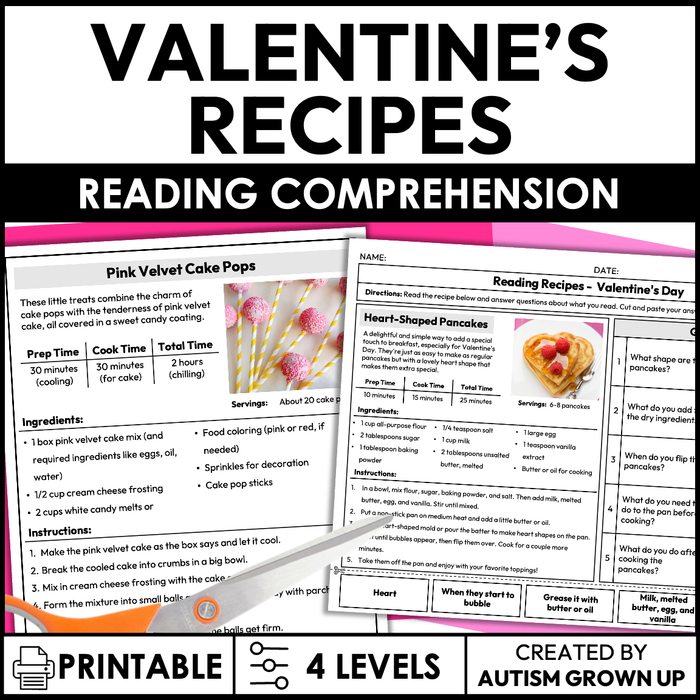 Valentine's Day Recipes | Recipe Reading Comprehension | Special Education