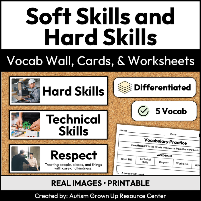Soft Skills and Hard Skills | Career Exploration Vocab Wall, Cards, & Worksheets