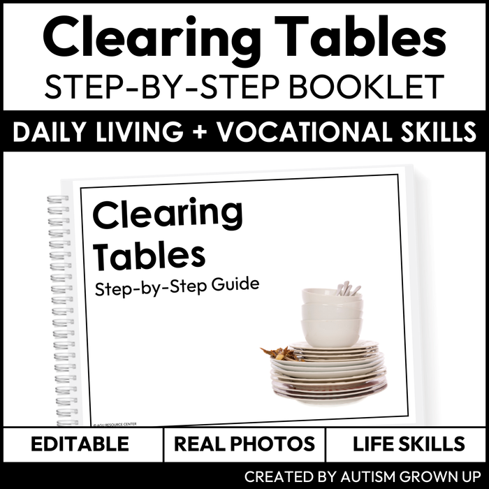 Clearing Tables Step-By-Step Booklet | Vocational + Life Skills | Editable