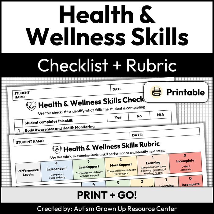 Health and Wellness Skills Checklist + Rubric | Printable