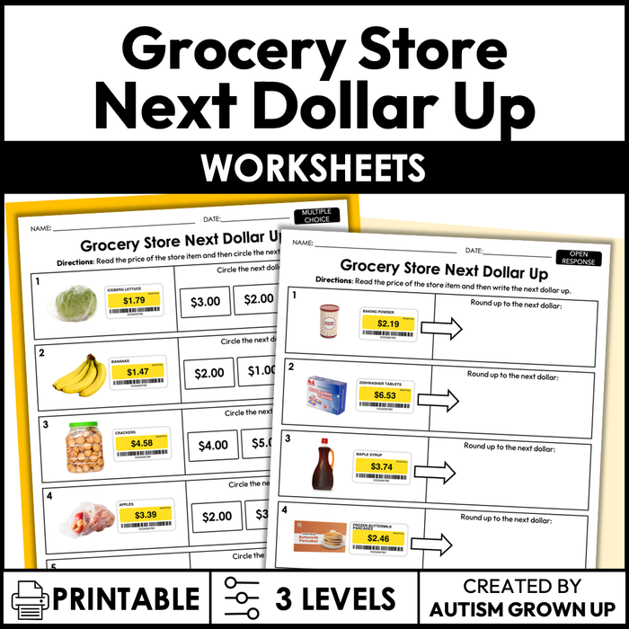 Grocery Store Next Dollar Up | Life Skills Worksheets for Special Education