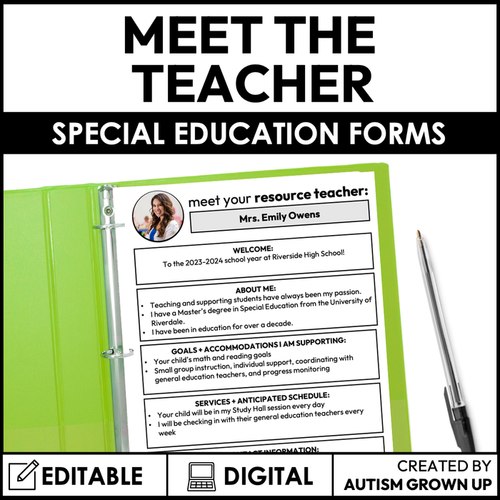 Meet the Teacher Template Editable for Special Education
