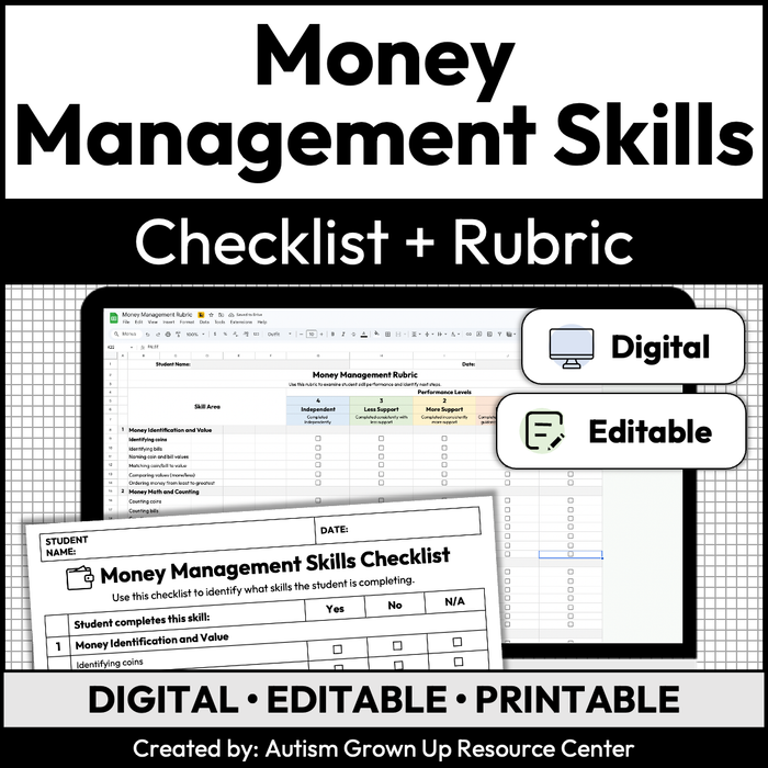 Money Management Skills Checklist + Rubric | Digital + Editable