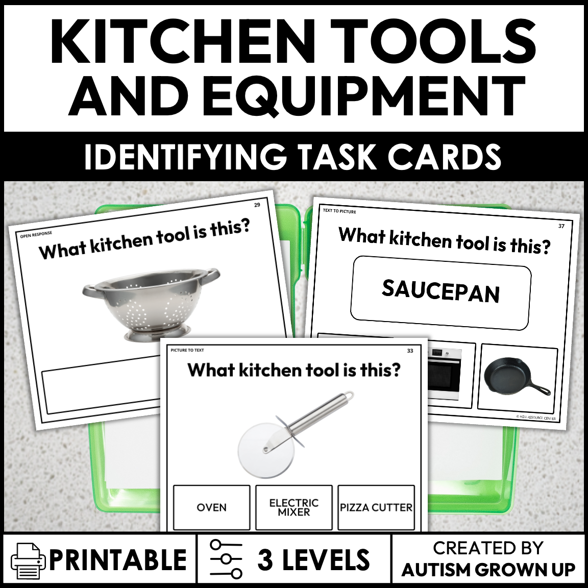 Indentifying Kitchen Tools Kitchen Tools and Equipment | Identifying Task Cards | Special Educati ...