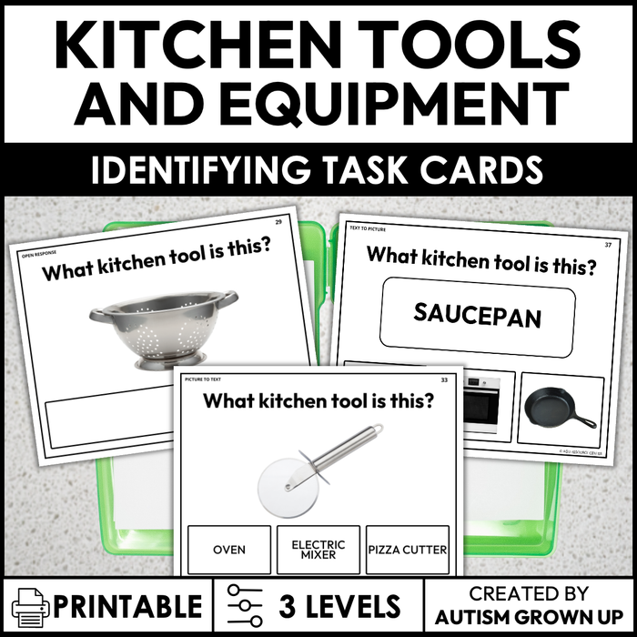 Kitchen Tools and Equipment | Identifying Task Cards | Special Education