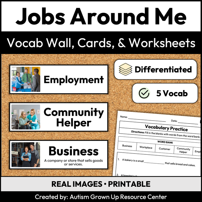 Jobs Around Me | Career Exploration Vocab Wall, Cards, & Worksheets