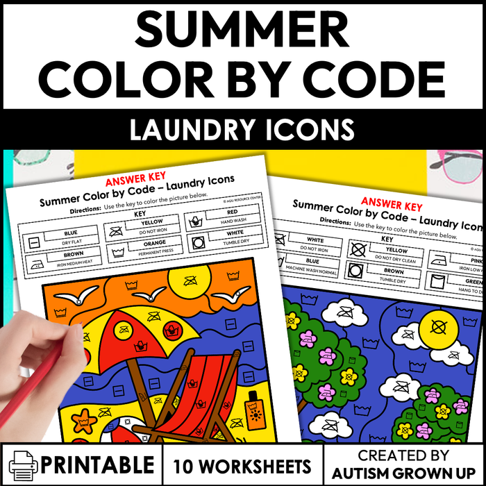 Summer Color By Code | Laundry Icons | Special Education