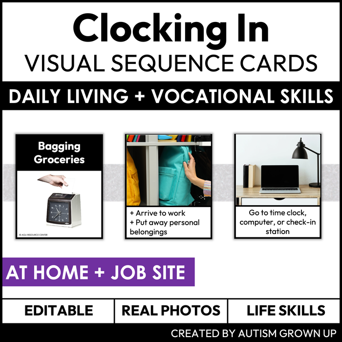 Clocking In Visual Sequence Cards | Vocational + Life Skills | Editable