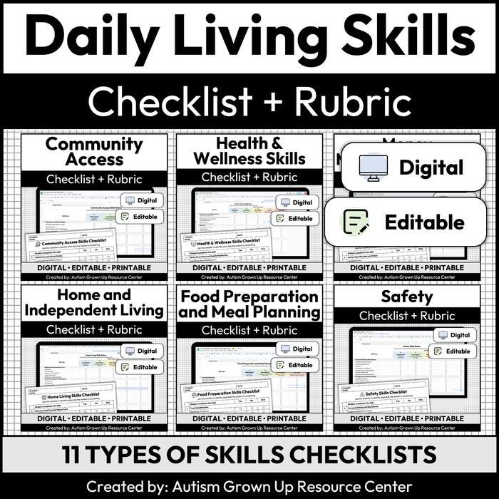 Life Skills and Daily Living Checklists + Rubrics | Digital + Editable BUNDLE