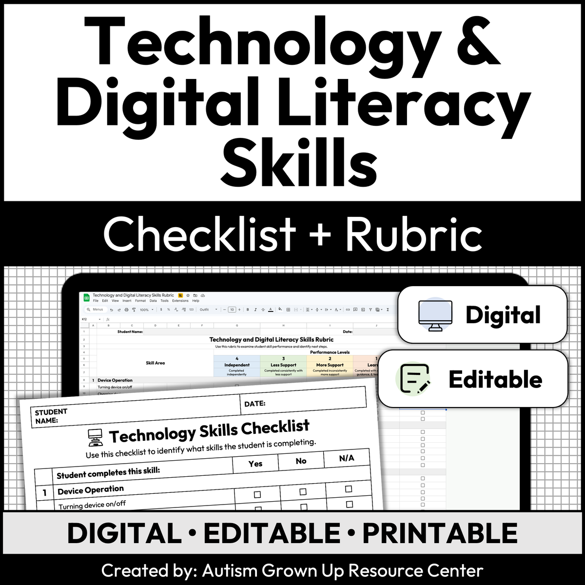Technology and Digital Literacy Skills Checklist + Rubric | Digital ...
